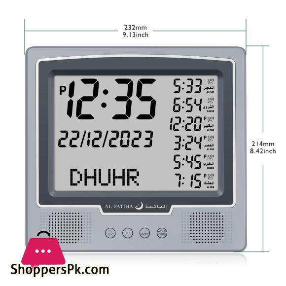 AL-FATIHA Azan Muslim Clock Digital Watch with Full Prayer Times Hijri Calendar Athan Prayer Time