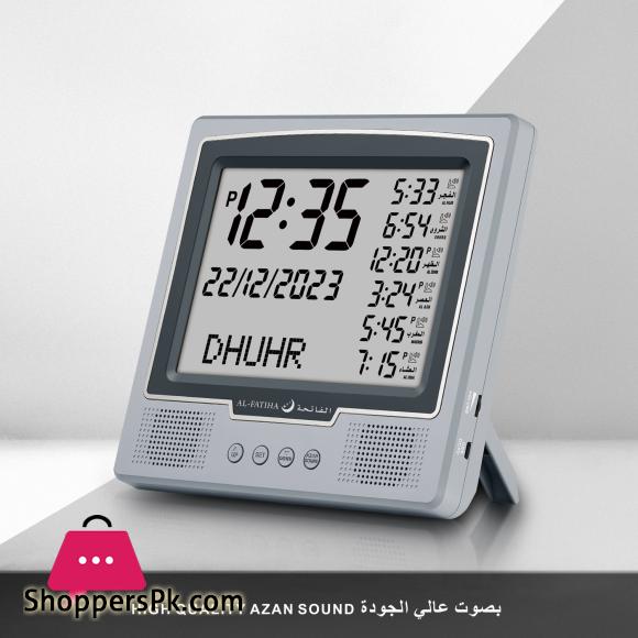 AL-FATIHA Azan Muslim Clock Digital Watch with Full Prayer Times Hijri Calendar Athan Prayer Time