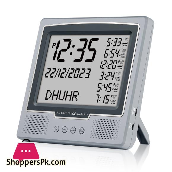 AL-FATIHA Azan Muslim Clock Digital Watch with Full Prayer Times Hijri Calendar Athan Prayer Time