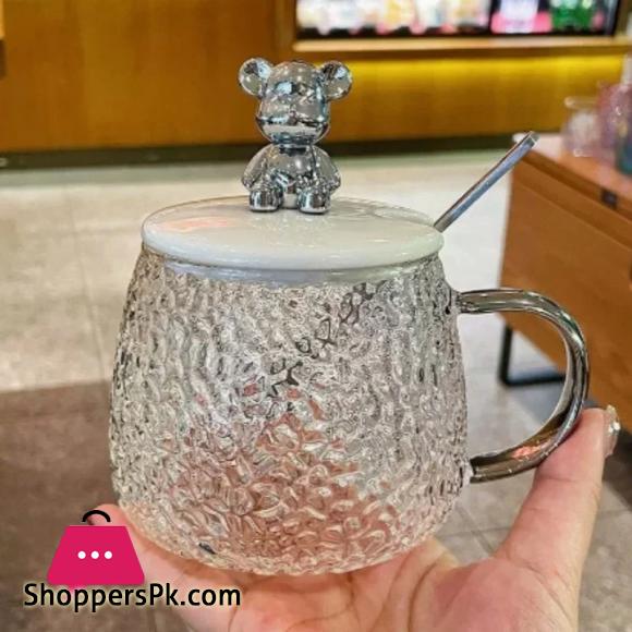Bear Glass Cup 400ml Hammer Pattern Coffee Cups Drinkware Tea Mugs with Handle Transparent Glass Cup with Lid