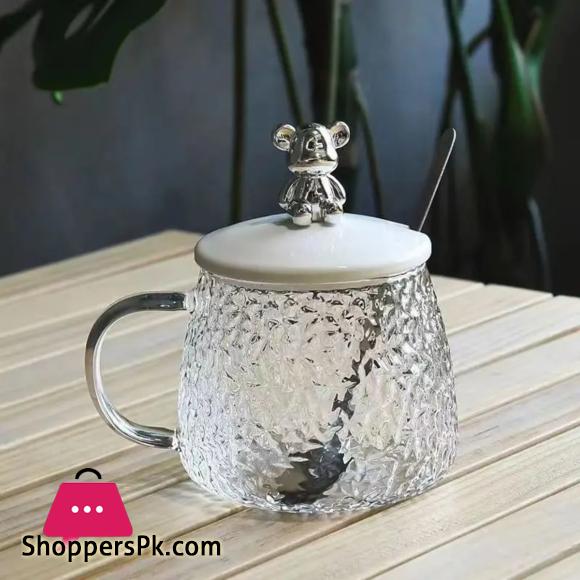 Bear Glass Cup 400ml Hammer Pattern Coffee Cups Drinkware Tea Mugs with Handle Transparent Glass Cup with Lid