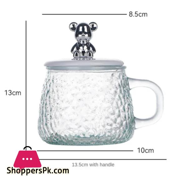 Bear Glass Cup 400ml Hammer Pattern Coffee Cups Drinkware Tea Mugs with Handle Transparent Glass Cup with Lid