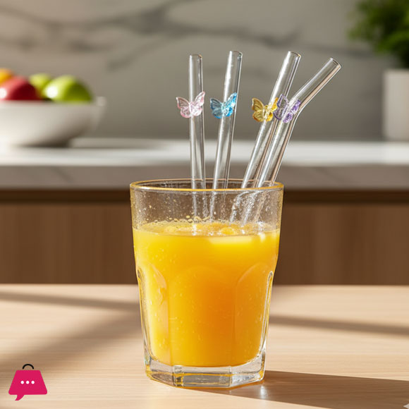 Butterfly Glass Straw 6xGlass Straw+1xBrush - Set of 7