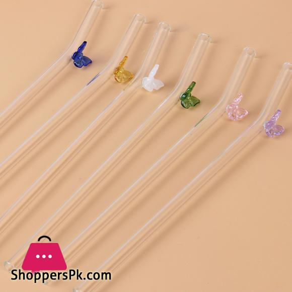 Butterfly Glass Straw 6xGlass Straw+1xBrush - Set of 7