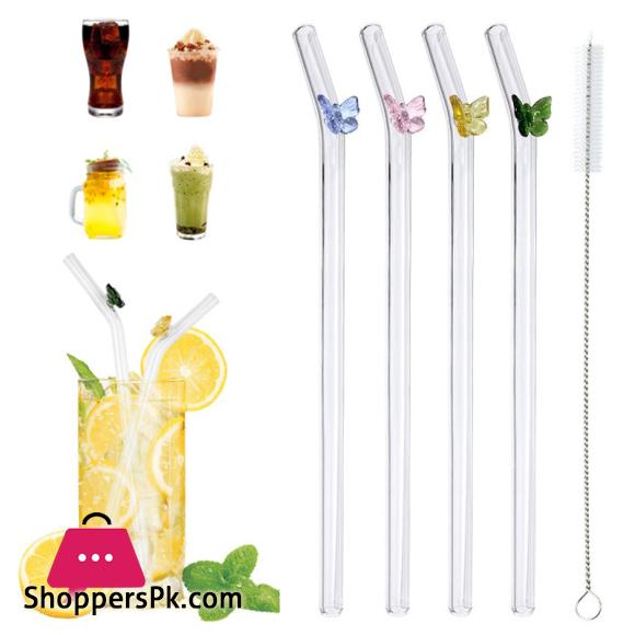 Butterfly Glass Straw 6xGlass Straw+1xBrush - Set of 7