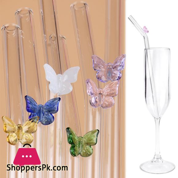 Butterfly Glass Straw 6xGlass Straw+1xBrush - Set of 7