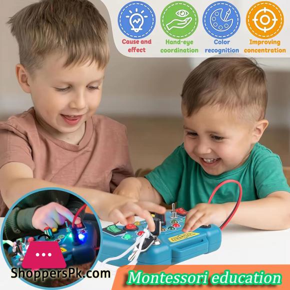 Children Busy Board Sensory Toy With LED Light Switch Control Board Travel Activities Montessori Thinking Game For 2-4 Years Old