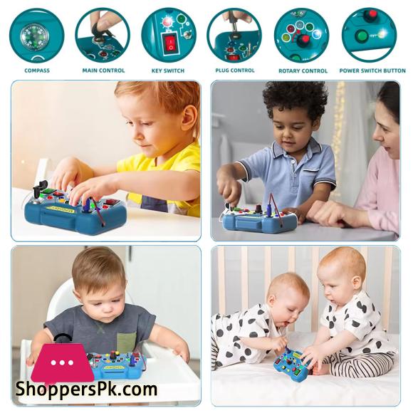 Children Busy Board Sensory Toy With LED Light Switch Control Board Travel Activities Montessori Thinking Game For 2-4 Years Old