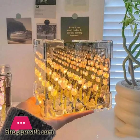 DIY Tulip Mirror Cube Lamp Simulation Flower 12CM