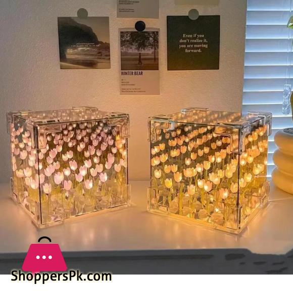 DIY Tulip Mirror Cube Lamp Simulation Flower 12CM