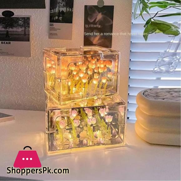 DIY Tulip Mirror Cube Lamp Simulation Flower 12CM