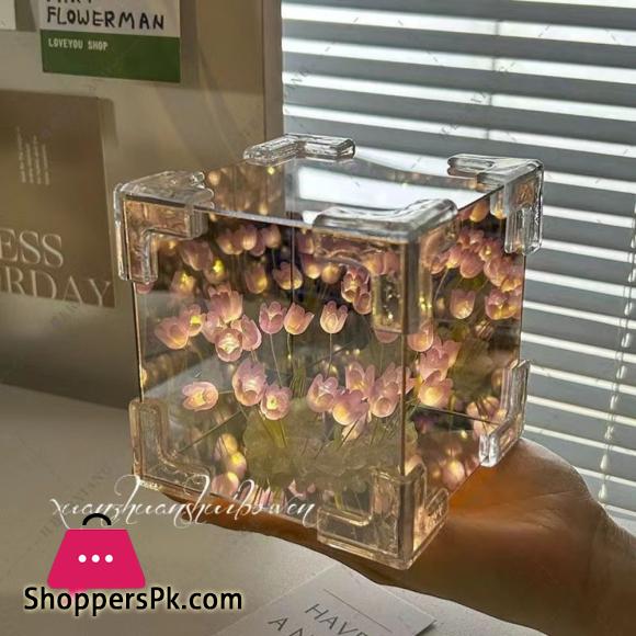 DIY Tulip Mirror Cube Lamp Simulation Flower 12CM