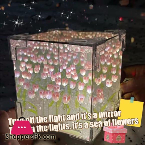 DIY Tulip Mirror Cube Lamp Simulation Flower 12CM