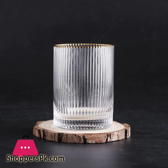 Drinkware Glass Set of 6 pcs – Ridged Stripe Gold Rim Glassware set