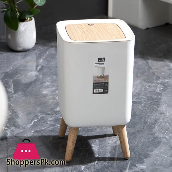 High Foot Dustbin with Lid Large Capacity Press Type Waste Bin Garbage Container