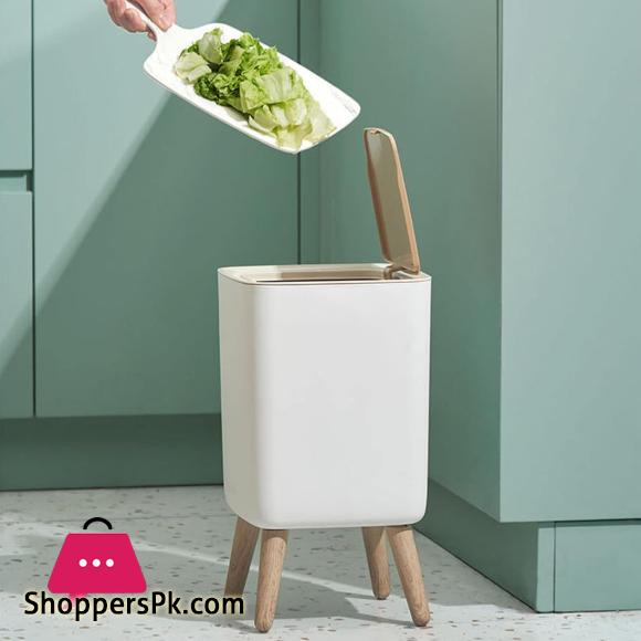 High Foot Dustbin with Lid Large Capacity Press Type Waste Bin Garbage Container