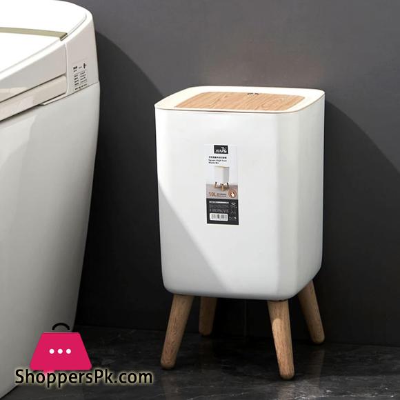 High Foot Dustbin with Lid Large Capacity Press Type Waste Bin Garbage Container