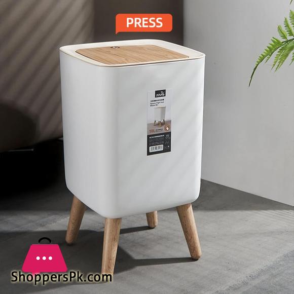High Foot Dustbin with Lid Large Capacity Press Type Waste Bin Garbage Container