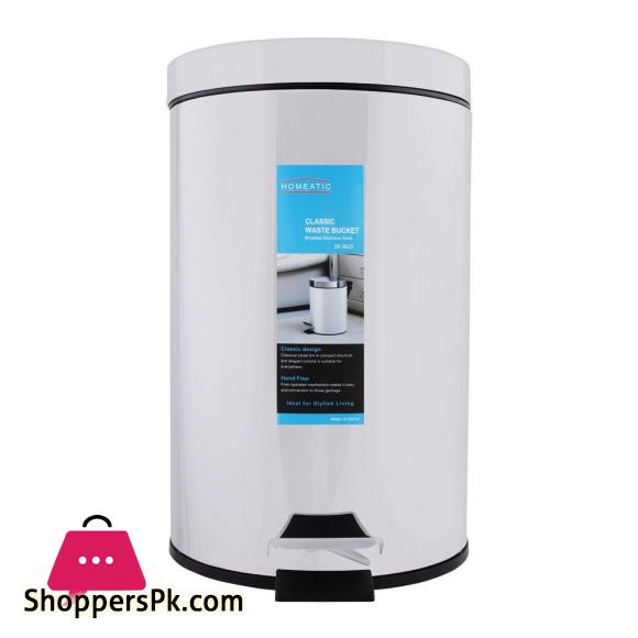 Homeatic Classic Stainless Steel Waste Bin 30 Liters