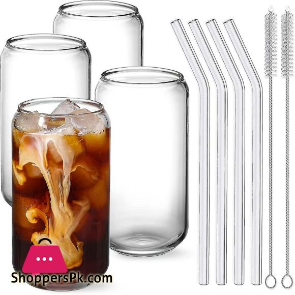 Set of 6 - Reusable Glass Straws With Cleaning Brush, Glass Drinking Straws - Clear Glass Straws Reusable