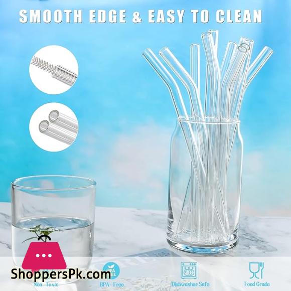 Set of 6 - Reusable Glass Straws With Cleaning Brush, Glass Drinking Straws - Clear Glass Straws Reusable