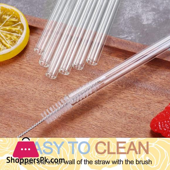 Set of 6 - Reusable Glass Straws With Cleaning Brush, Glass Drinking Straws - Clear Glass Straws Reusable