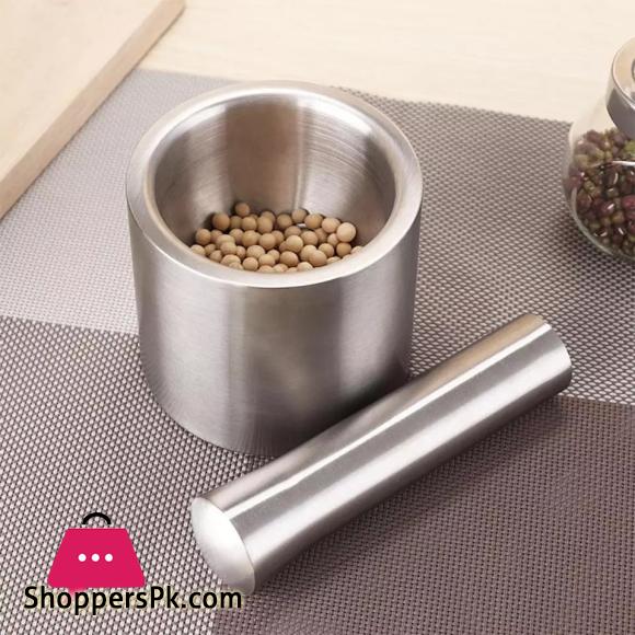 Stainless Steel Mortarr And Pestlee Set Masher Household Grinding Manual Mortarr Food Safe Spice Grinder Herb Container Pesto Powder Mortarr Pestlee