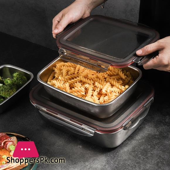 Stainless Steel Thermal Lunch Box Microwae Heating Sealed Bento Box with Lid Kitchen Fridge Fresh-Keeping Food Storage Container (Set of 4)