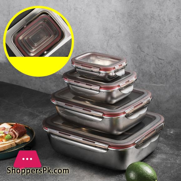 Stainless Steel Thermal Lunch Box Microwae Heating Sealed Bento Box with Lid Kitchen Fridge Fresh-Keeping Food Storage Container (Set of 4)