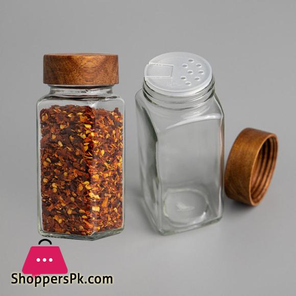 Wooden Lid Seasoning Bottle Airtight BBQ Glass Square Jar 120ml seasoning jar for Kitchen