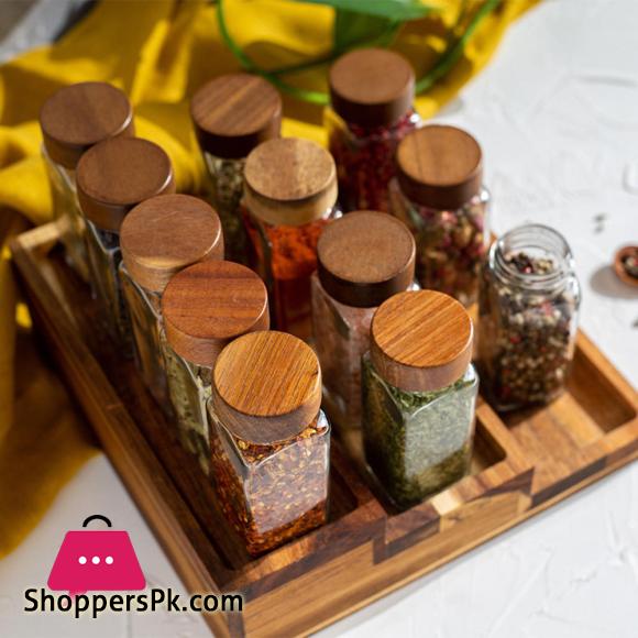 Wooden Lid Seasoning Bottle Airtight BBQ Glass Square Jar 120ml seasoning jar for Kitchen