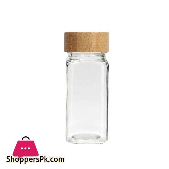 Wooden Lid Seasoning Bottle Airtight BBQ Glass Square Jar 120ml seasoning jar for Kitchen