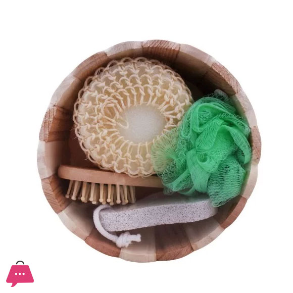 Bath Set with Bamboo Basket Back Scrubber Self Care Kit