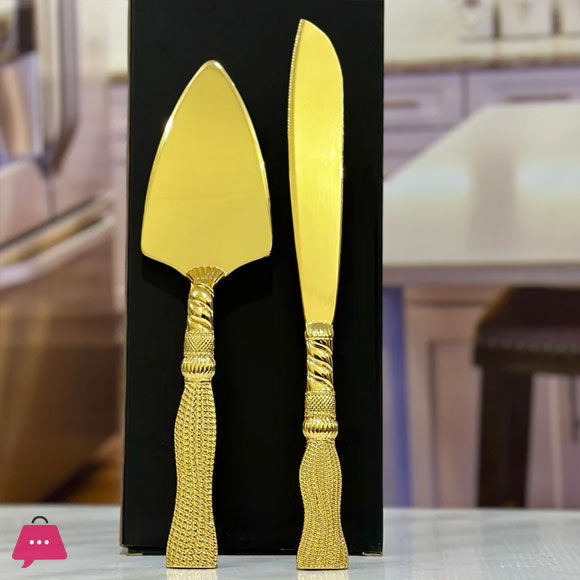 Celebration Gold Wedding Cake Knife & Server Set, Vintage Cake Cutting Utensils, Party Supplies Golden Anniversary Decorations (Elegant Gold)