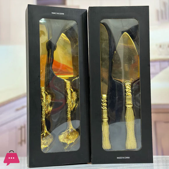 Celebration Gold Wedding Cake Knife & Server Set, Vintage Cake Cutting Utensils, Party Supplies Golden Anniversary Decorations (Elegant Gold)