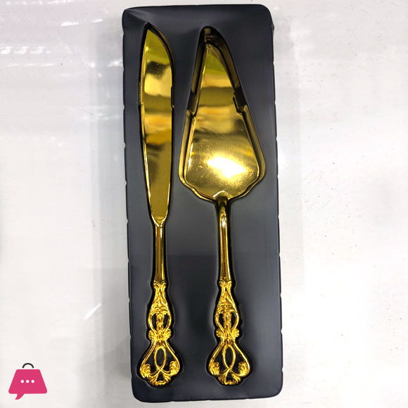 Celebration Gold Wedding Cake Knife & Server Set, Vintage Cake Cutting Utensils, Party Supplies Golden Anniversary Decorations (Elegant Gold)