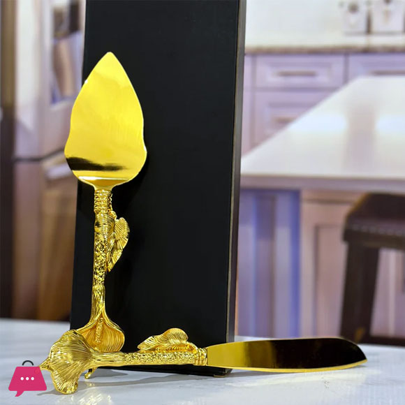 Celebration Gold Wedding Cake Knife & Server Set, Vintage Cake Cutting Utensils, Party Supplies Golden Anniversary Decorations (Elegant Gold)