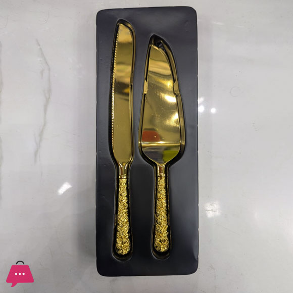 Celebration Gold Wedding Cake Knife & Server Set, Vintage Cake Cutting Utensils, Party Supplies Golden Anniversary Decorations (Elegant Gold)