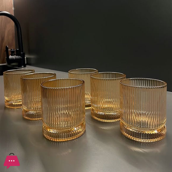 Drinkware Glass Set of 6 pcs – Ridged Stripe Gold