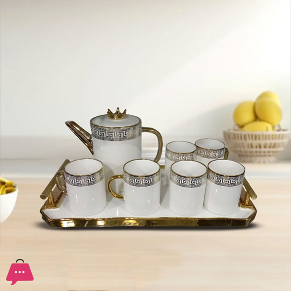 Fine Porcelain Elegant Tea Set with Tray - 9 Pieces
