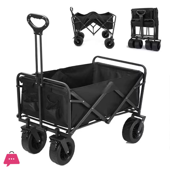 Folding Wagon Cart with Brakes 33.8 Inch Extra Large
