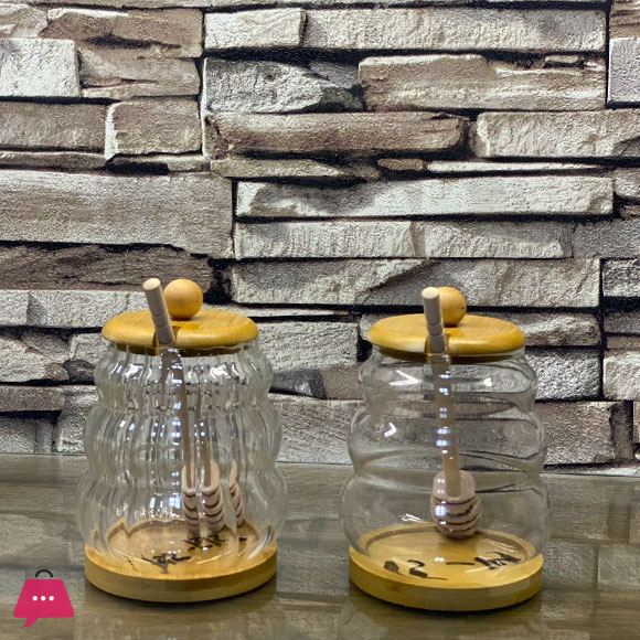 Glass Honey Jar with Dipper Clear and Transparent Honey Pot