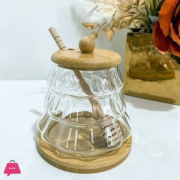 Glass Honey Jar with Dipper Clear and Transparent Honey Pot