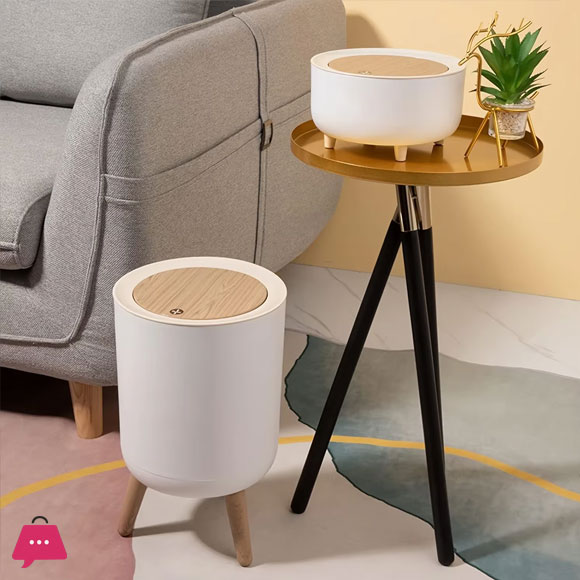 High Foot Dustbin with Lid Large Capacity Press Type Waste Bin Garbage Container