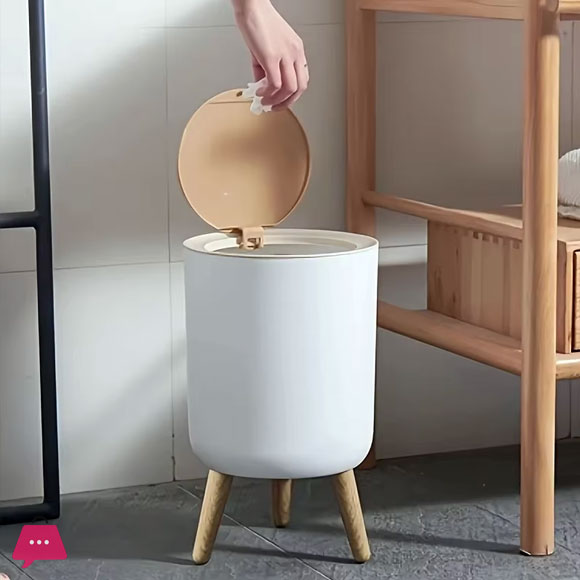 High Foot Dustbin with Lid Large Capacity Press Type Waste Bin Garbage Container