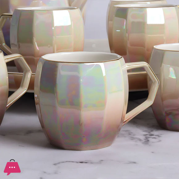 Holographic Tea Set 6 Cups Kettle & Revolving Tray