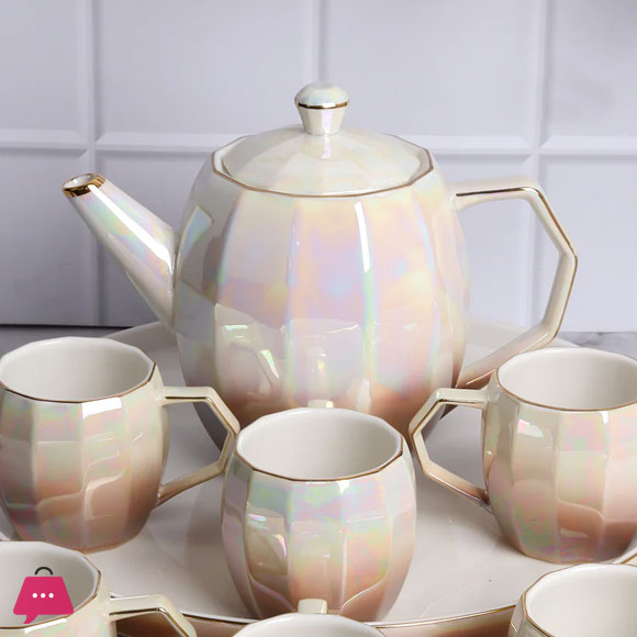 Holographic Tea Set 6 Cups Kettle & Revolving Tray