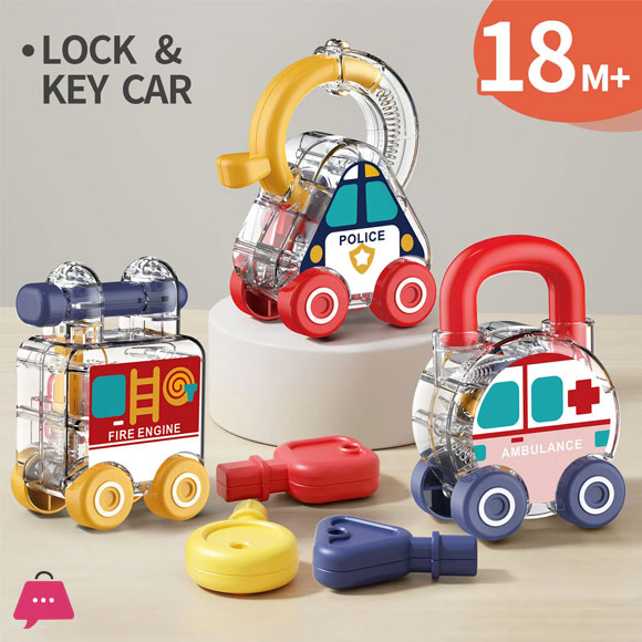 Inertial Scooter Car Montessori Car Lock Key Toy Set Color Matching Fine Motor Skills Development for Kids Educational Learning Toy Montessori Toy Car