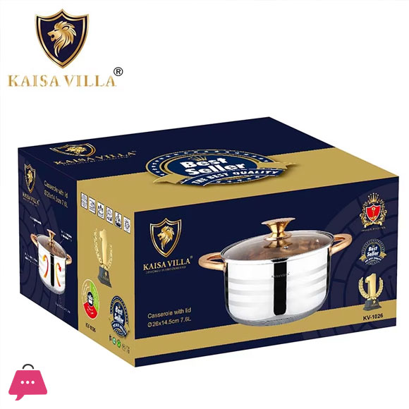 KAISA VILLA-Stainless-Steel-Cooking Pot - 26CM 7.6 Ltr