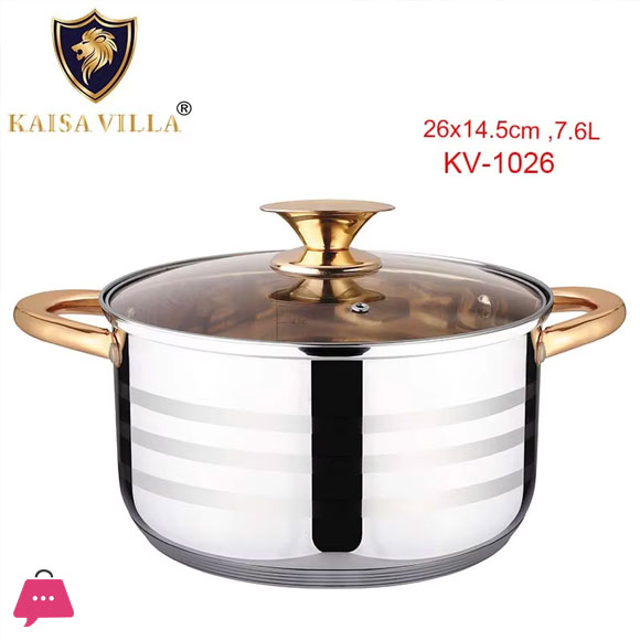 KAISA VILLA-Stainless-Steel-Cooking Pot - 26CM 7.6 Ltr
